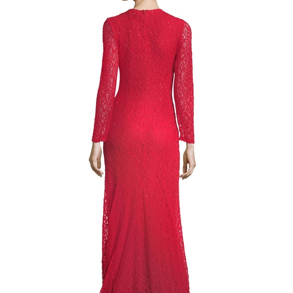 Jovani Long-Sleeve Slit Lace Evening Gown - Picture 3 of 7